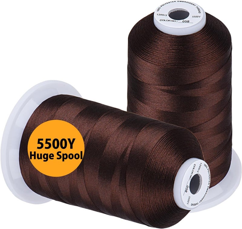 simthread Embroidery Thread 5500 Yards Dark Brown 058, 2 Huge Spools 40wt Polyester for Brother, Babylock, Janome, Singer, Pfaff, Husqvarna, Bernina Machine - Image 1